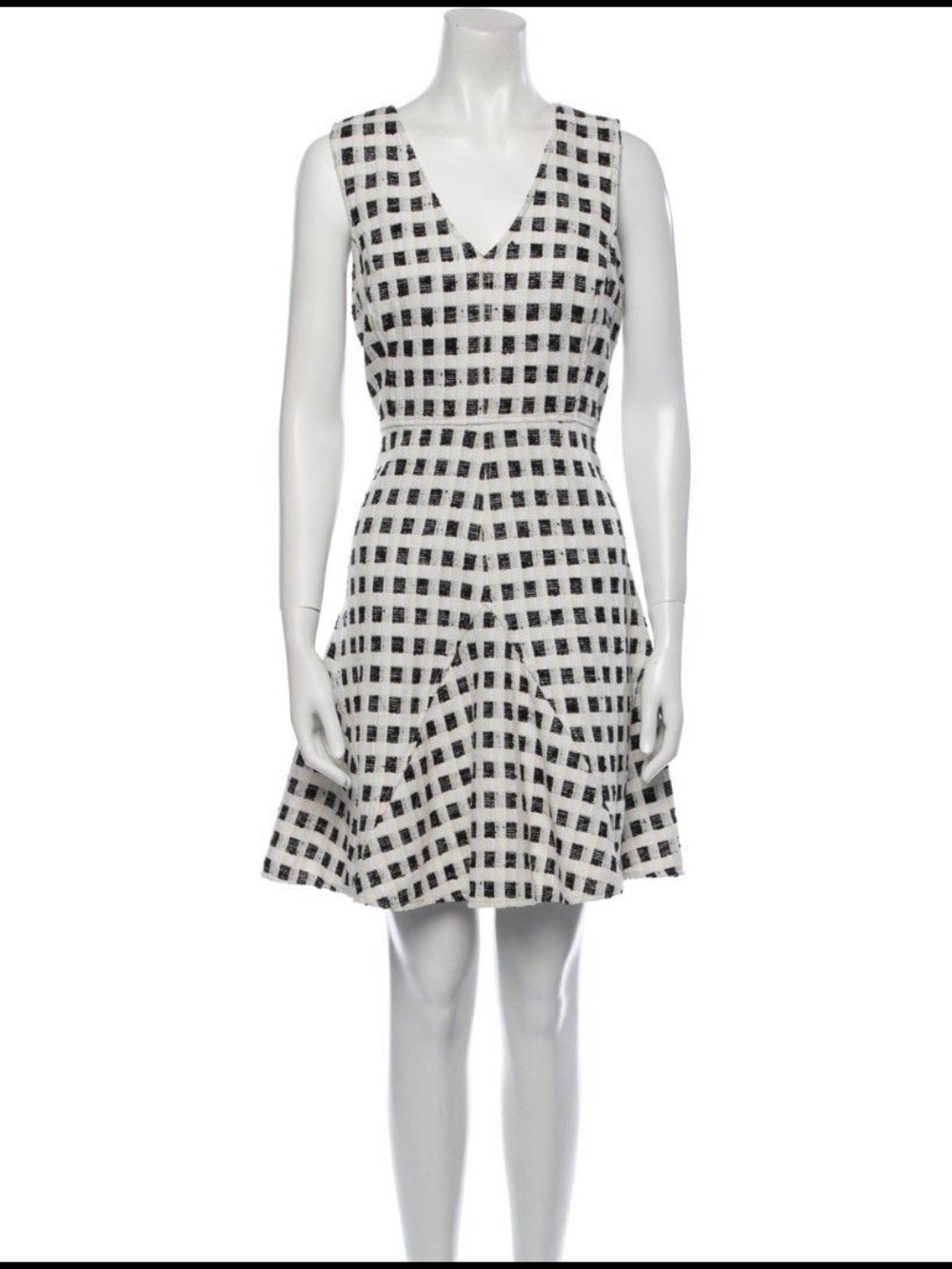 10 Crosby Derek Lam Black and White Check V-Neck Fit-and-Flare Dress